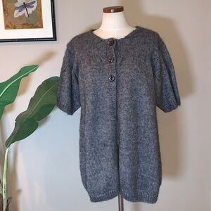 H. Eich Mohair Blend Short Sleeve Cardigan Sweater, Charcoal Gray, Italy Size 42